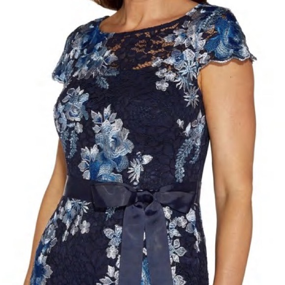 adrianna papell navy lace dress Adrianna Papell Womens Petites Lace Knee-Length Cocktail Dress, Women's, Size: 2P, Black